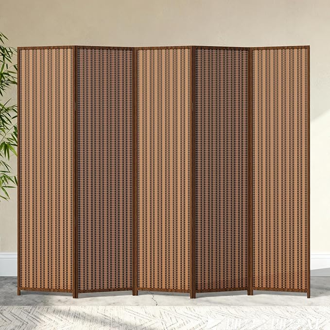 5 Panel Room Divider and Extra Wide Folding Privacy Screen, Bamboo Room Divider