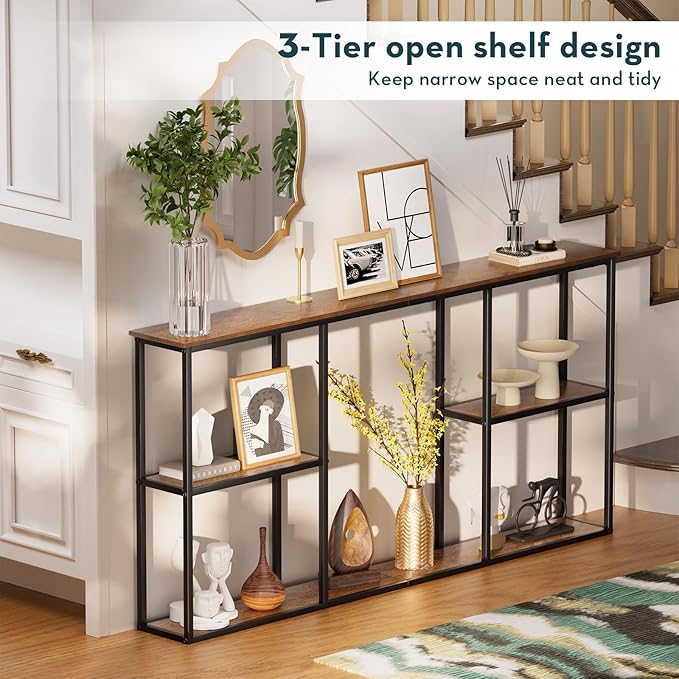 WOHOMO Console Table, 3-Tier Small Entryway Tables, Narrow Sofa Table