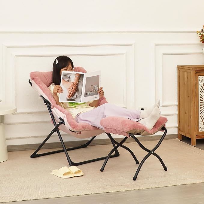 Comfy Saucer Chair for Adults, Soft Faux Fur Bedroom Chair, Accent Dorm Chairs