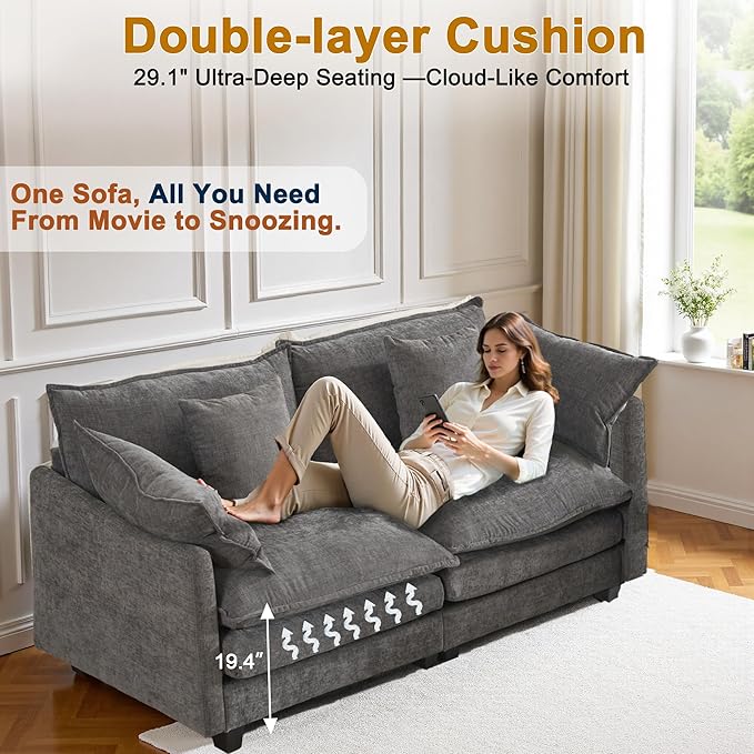 77" Cloud Chenille Sofa Set