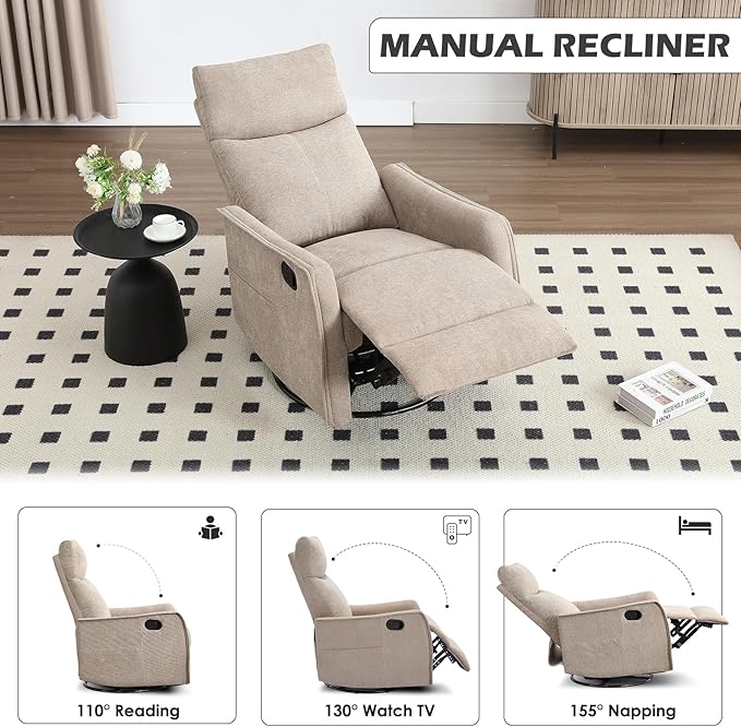 Trustyue Swivel Rocker Recliner Chair, 360° Swivel Recliner