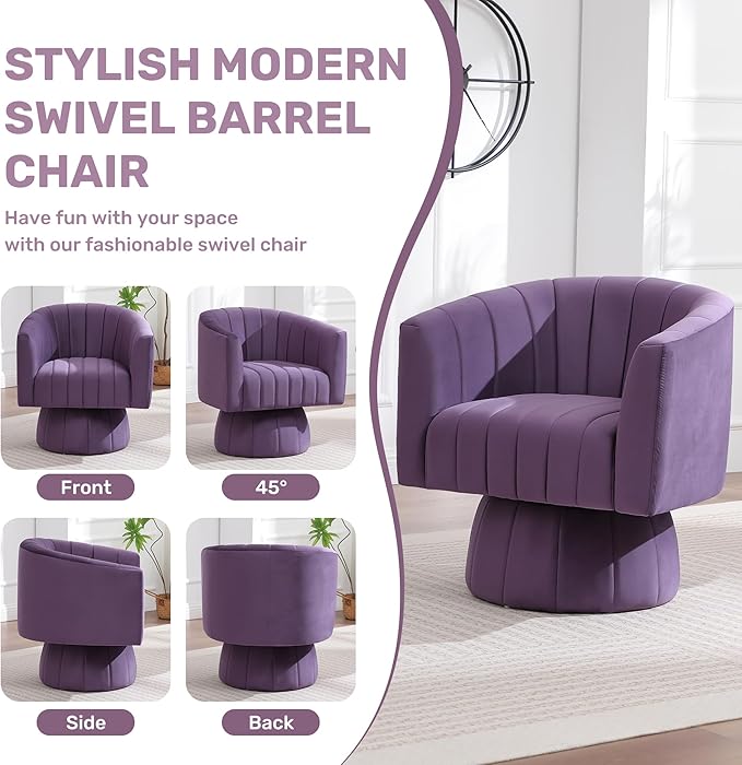 Swivel Accent Barrel Chair, Cute Comfy Small Round 360° Arm Chair. Velvet Club