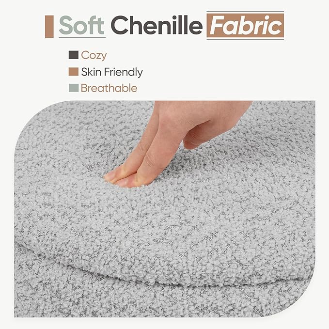Round Storage Ottoman with Reversible Tray Lid, Folding Chenille Fabric