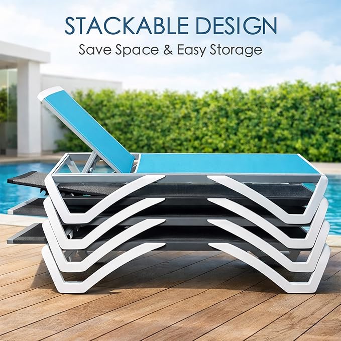 Kozyard Outdoor Chaise Lounge Chair, Fully Flat Adjustable Patio Lounger