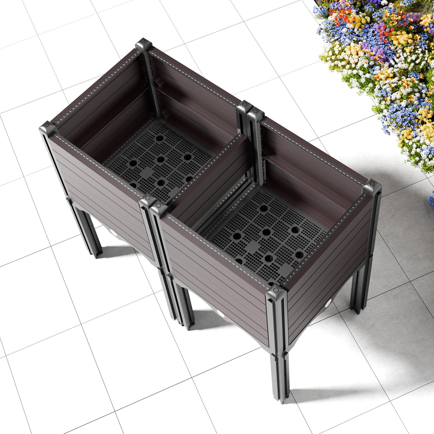 INSECT GENERAL Raised Garden Bed with Legs, Outdoor Planter Boxes & Rectangular Planter, Elevated Above Ground Garden Bed Plastic Flower Pot for Patio Yard, 23.62" × 11.81" × 22.44"