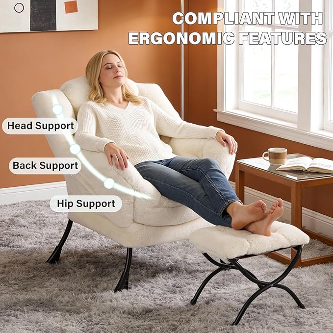 MBOOYOME Lazy Chair with Ottoman, Modern Accent Lounge Armchair with Side
