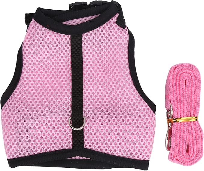 Pet Pink Mesh Traction Harness Chest Back with Leash for Rabbit Guinea Pig Pet Supply(M-Pink)