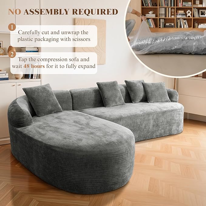 99" Curved Sectional Sofa with Chaise, Modern Boneless Couch with Deep Seat