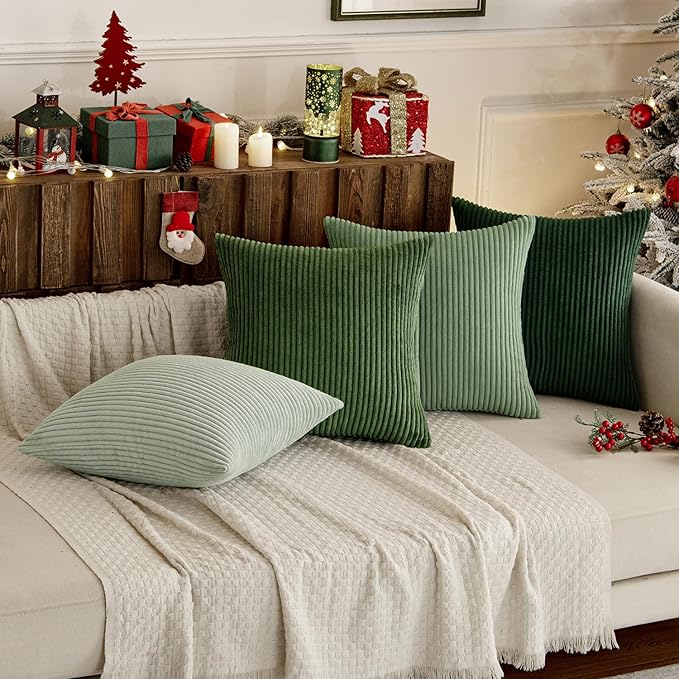 MIULEE Boho Farmhouse Sage Green Throw Pillow Covers 24x24 Inch Set of 4