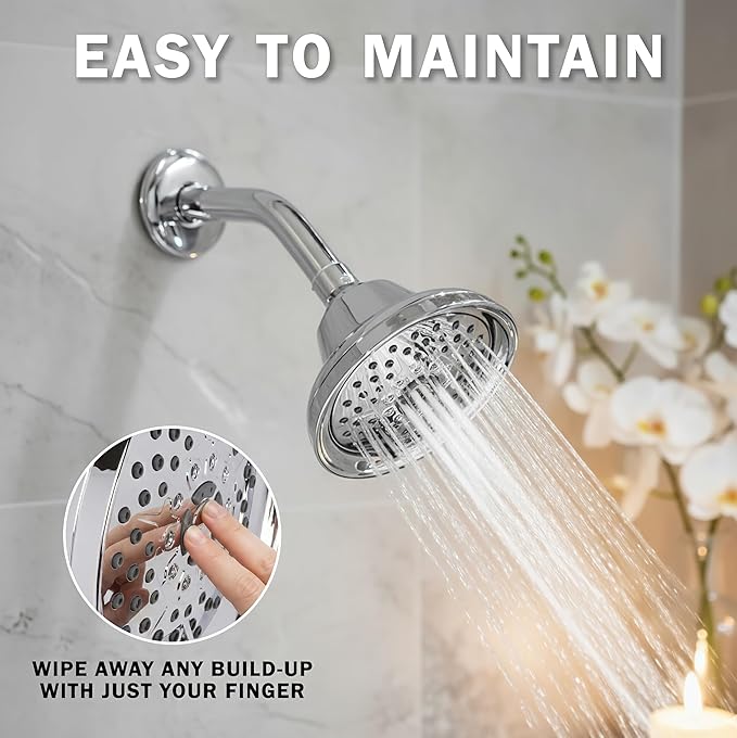 Aqua Elegante Massage Shower Head With Mist - High Pressure Boosting, Adjustable Massaging Rainfall Showerhead For Low Flow Showers With Water Saving Nozzles - 2.5 GPM - Polished Chrome