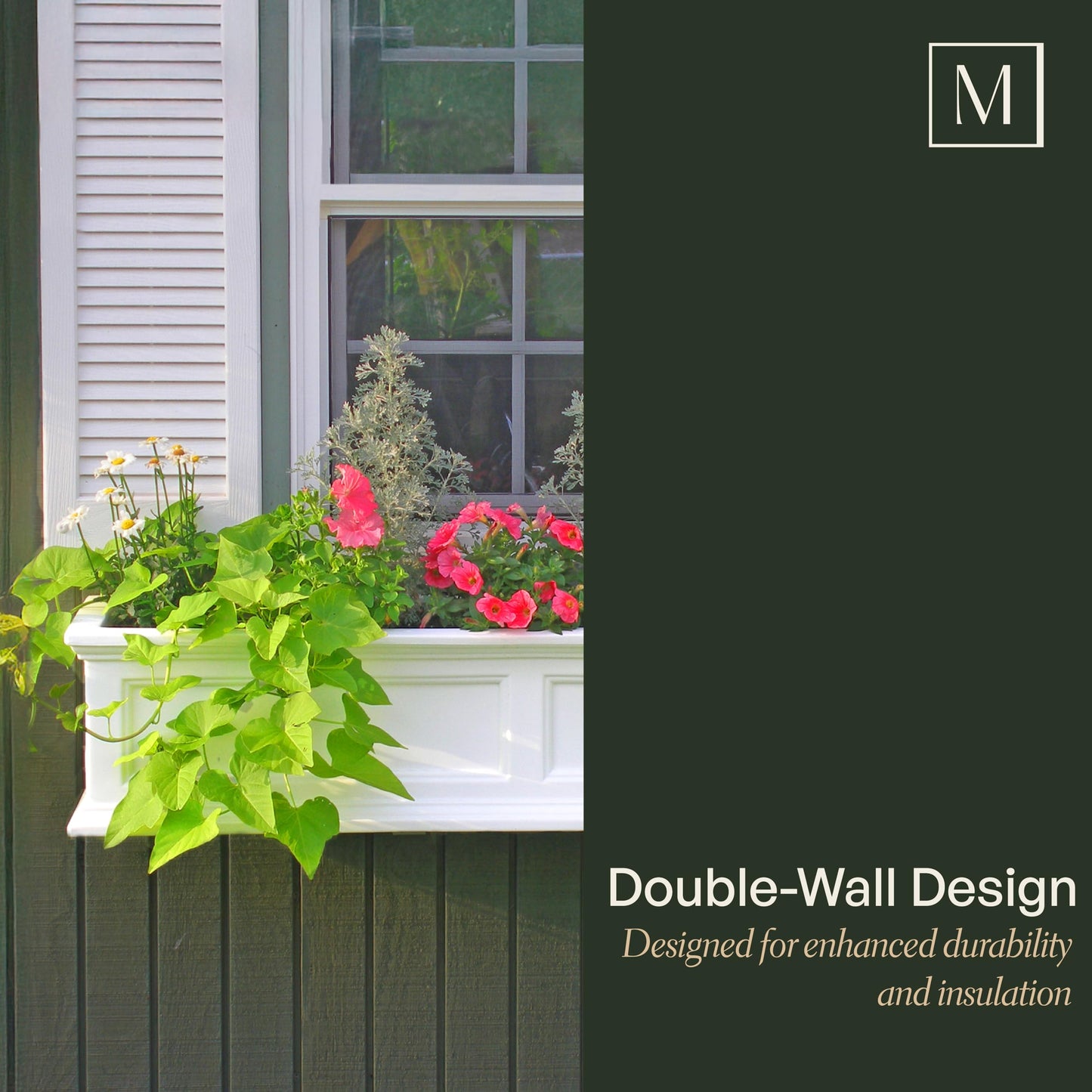 Mayne Fairfield 4ft Window Box, Self Watering Flower Box with Double Wall Design, All Season Fade Resistant Outdoor Window Planter With Steel Mounting Bracket, Black