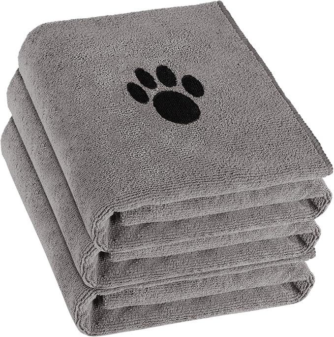 Puomue 3 Pack Microfiber Dog Towels for Drying Dogs, Super Absorbent and Soft Pet Grooming Towel, 40 Inch X 23.6 Inch, Perfect Dog Drying Towels for Large, Medium or Small Dogs, Grey