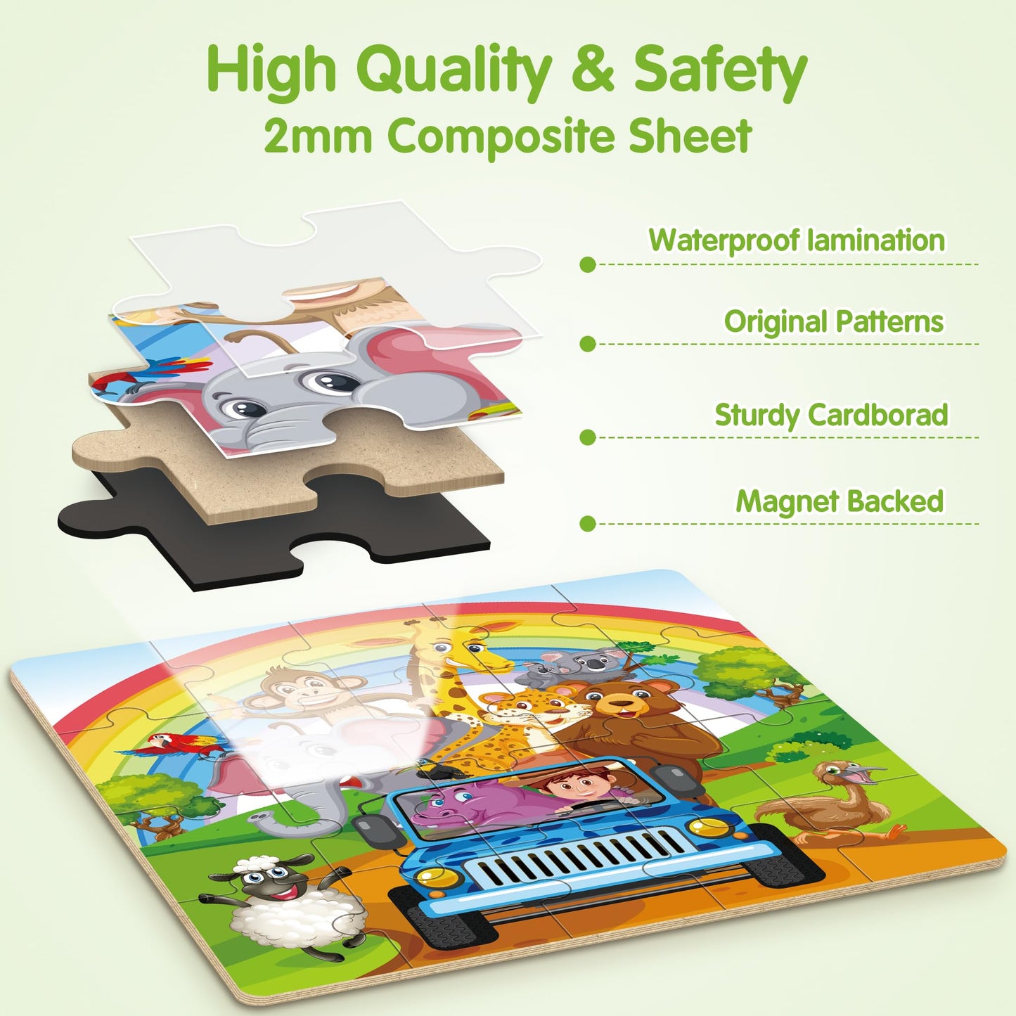 SYNARRY Magnetic Puzzles for Kids Ages 3-5, 20 Pieces Toddler Animal Puzzles for Kids Ages 4-6, Easter Basket Stuffers Gifts for Kids, Car Airplane Road Trip Activities Magnet Games Toy for Boys Girls