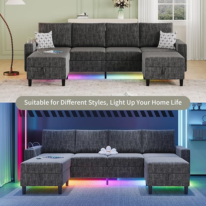 Sectional Couches for Living Room, 6-Seats Soft Linen Fabric Sectional Sofa