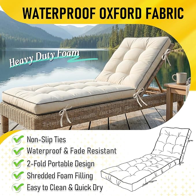 2 Pack 72x21 Inch Folding Chaise Lounge Cushion Quick Dry