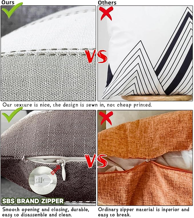 AmHoo Pack of 2 Farmhouse Stripe Check Throw Pillow Covers Set Case Cotton
