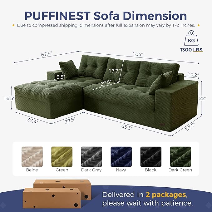 MAXYOYO 104" L Shaped Modular Sectional Sofa