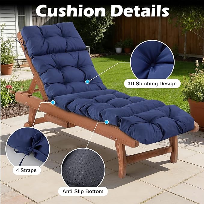 Chaise Lounge Cushions Outdoor, Waterproof & Fade Resistant Patio Lounge Chair