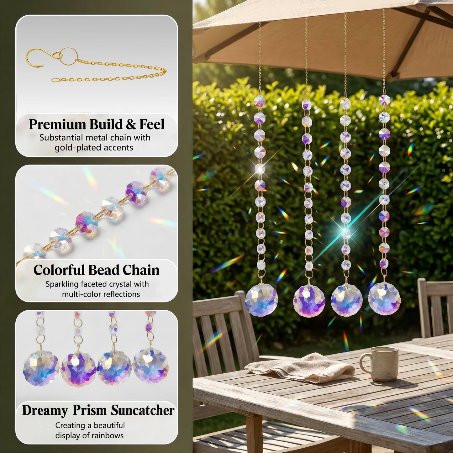 4Pcs Sun Catcher Crystals for Window Hanging, 18.1Inch Prism Suncatcher Rainbow Maker Crystals for Home Garden Decor Lamp Chandelier Lamp Prisms Wedding Party Xmas Gift