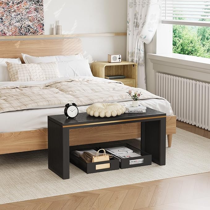 Bamboo Indoor Long Dining Bench, Outdoor Modern Wood Benches 35 Inch Bamboo