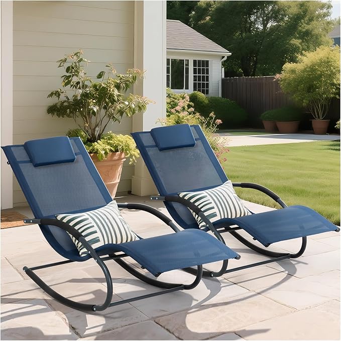 Outdoor Lounge Chair with Pillow, Pool Chaise Lounge Chair Set of 2
