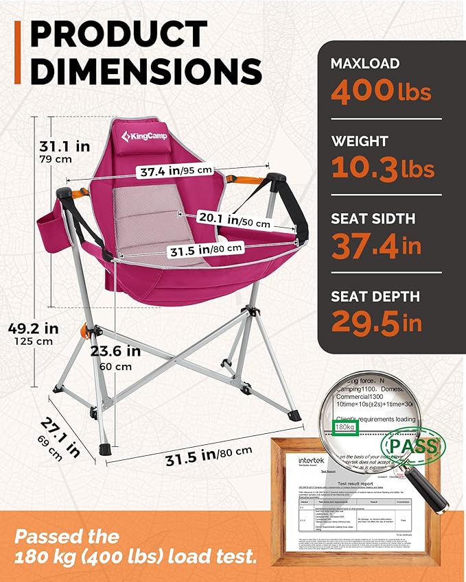 KingCamp Hammock Camping Chair, Swinging Portable Camp Chairs