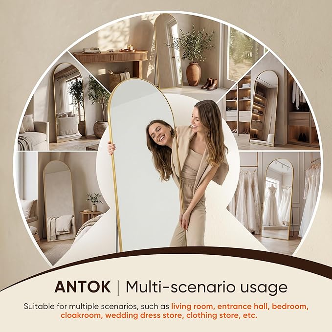 Antok 81" x41” Arched Full Length Floor Mirror, Free Standing/Wall Mount/Leaning
