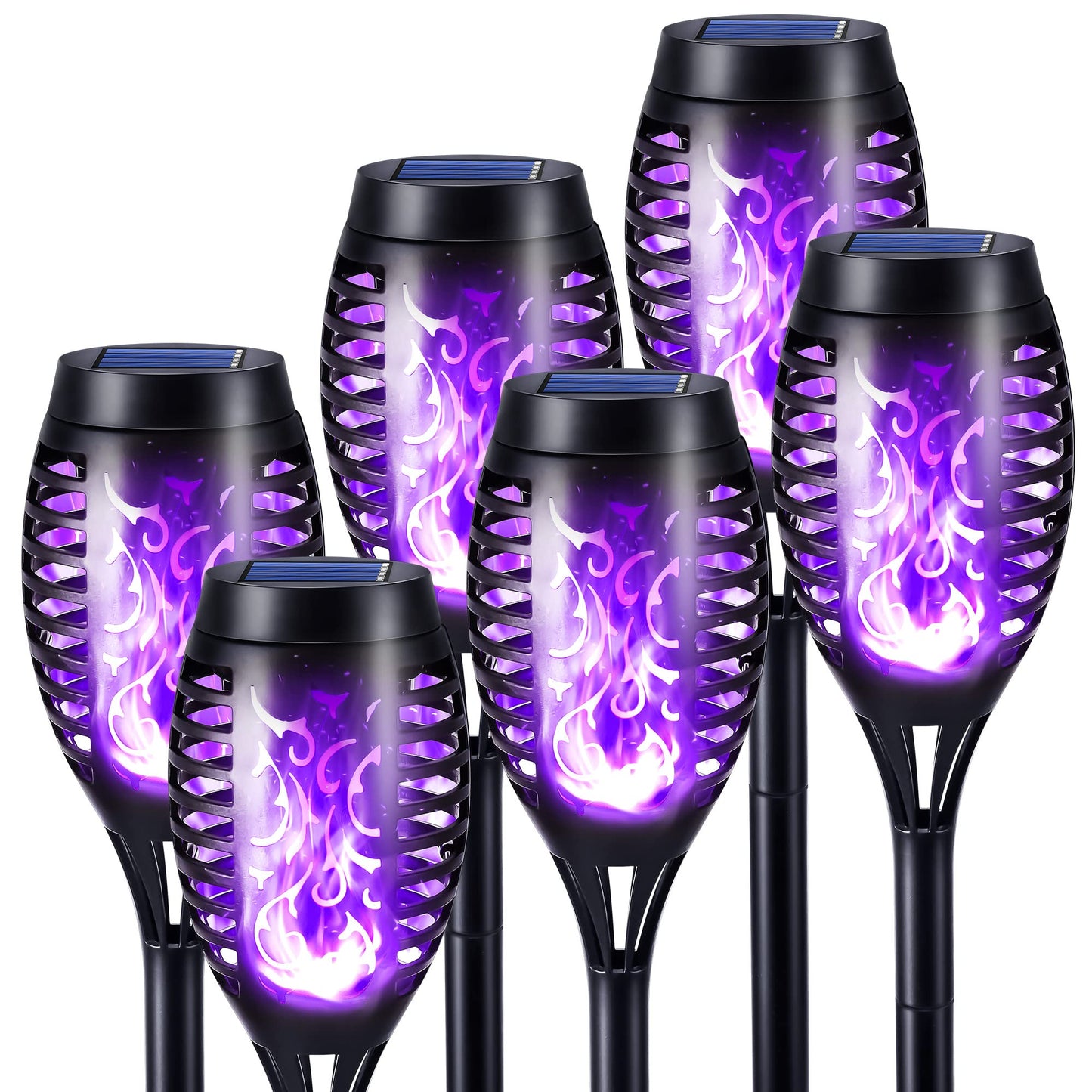 Toodour Solar Torch Flame Lights, 6 Pack Solar Lights Outdoor with Flickering Flame, Waterproof Solar Pathway Lights Landscape Decoration Lighting for Garden, Lawn, Yard, Outdoor Decor - Purple