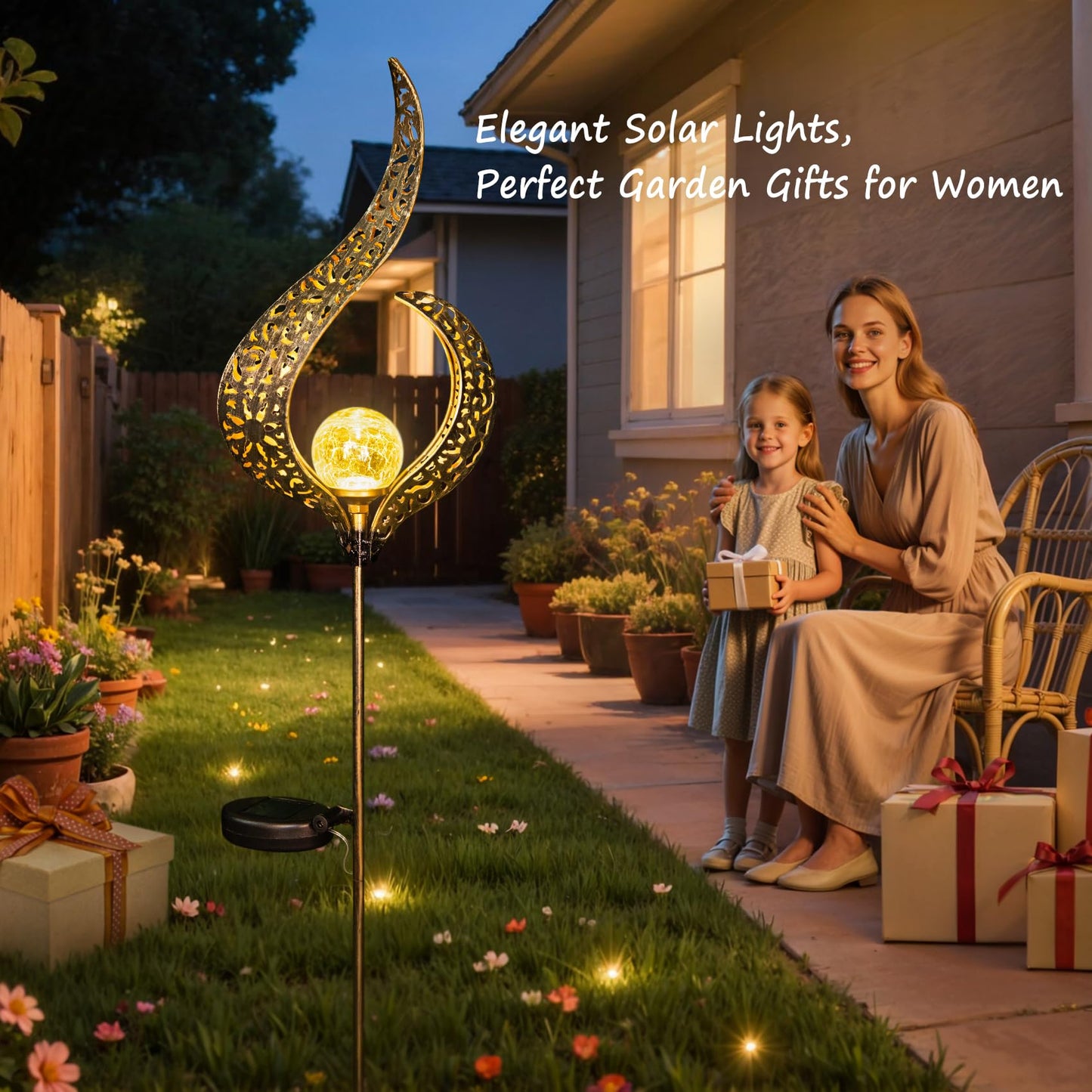 HOMEIMPRO Outdoor Solar Garden Lights Waterproof, Gifts for Mom Dad, Yard Art, Pathway, Lawn Ornaments, Outdoor Decor,Birthday Gifts for Wife Women (Bronze,2Pack)