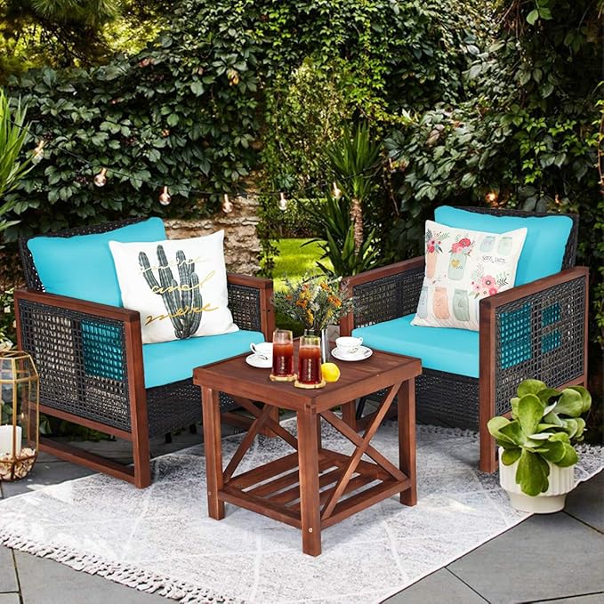 Tangkula 3 Pieces Patio Wicker Furniture Set, Rattan Outdoor Sofa Set