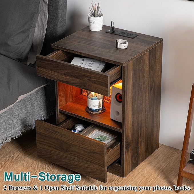 HOMMPA Set of 2 Open Shelf LED Nightstands