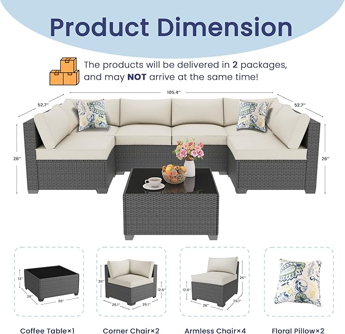 olimix 7 Piece Outdoor Patio Furniture Set, Outdoor Sectional Furniture
