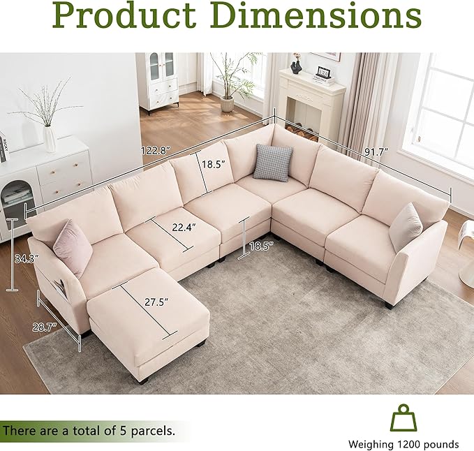122.8" Large Sectional Couches for Living Room, 6 Seater L Shaped Modular