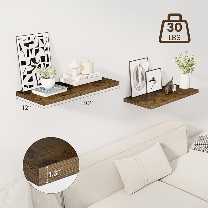 Dreamland 30" Floating Shelves for Wall, Wall-Mounted Shelves for Bedroom