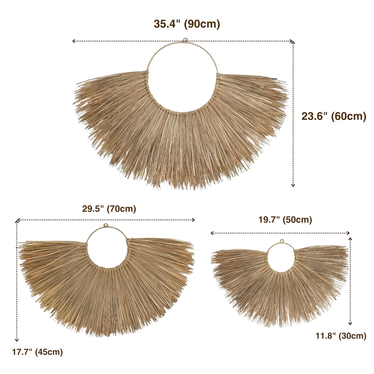 Chicvillage Handwoven Seagrass Wall Basket Set, 3-Piece Wicker Hanging Decor for Bedroom, Handmade Fan-shaped Seagrass Basket for Boho, Farmhouse & Coastal Home Living Room Wall (Sunlight)