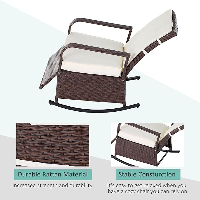 Outsunny Wicker Outdoor Rocking Chair, Patio Recliner