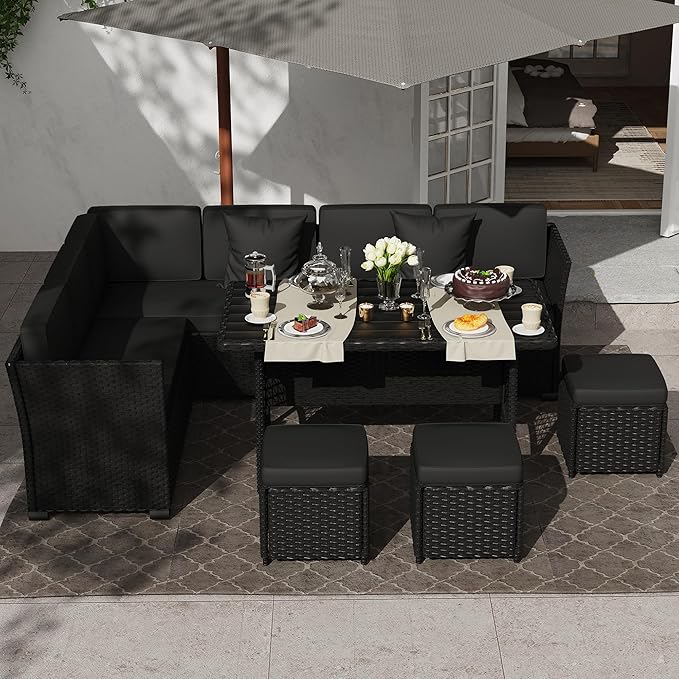 KIGOTY 7 Piece Patio Furniture Set, Outdoor PE Wicker Rattan Outdoor Dining Set