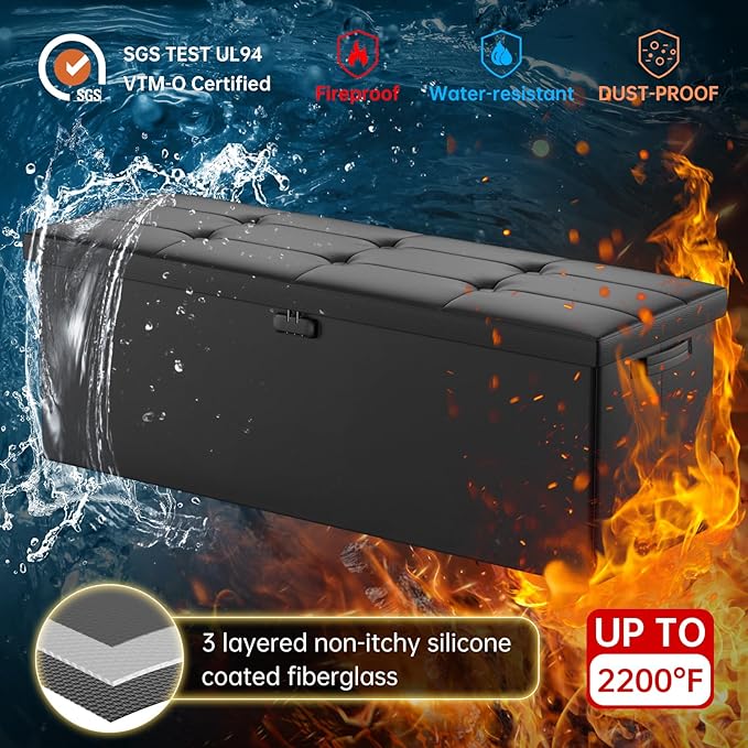 DocSafe Storage Ottoman Bench, Fireproof＆Waterproof Folding Bench