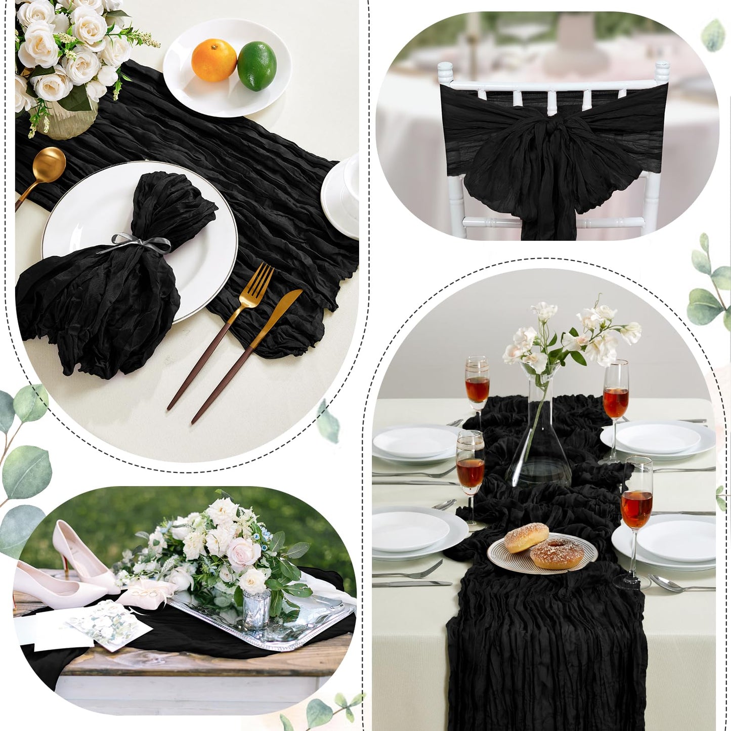 AGIRL 6 Pack Black Cheesecloth Table Runner 10FT Long Summer Boho Gauze Table Runner Rustic Sheer Runner for Halloween Wedding Baby Shower Birthday Party Table Decor Home Easter Decorations