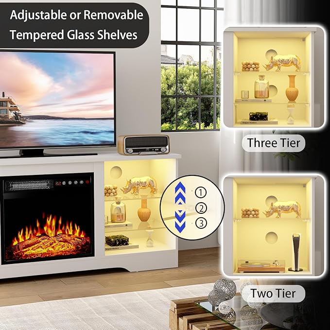 PRETZI Fireplace TV Stand with 18" Fireplace Up to 65" TVs, TV Media Console