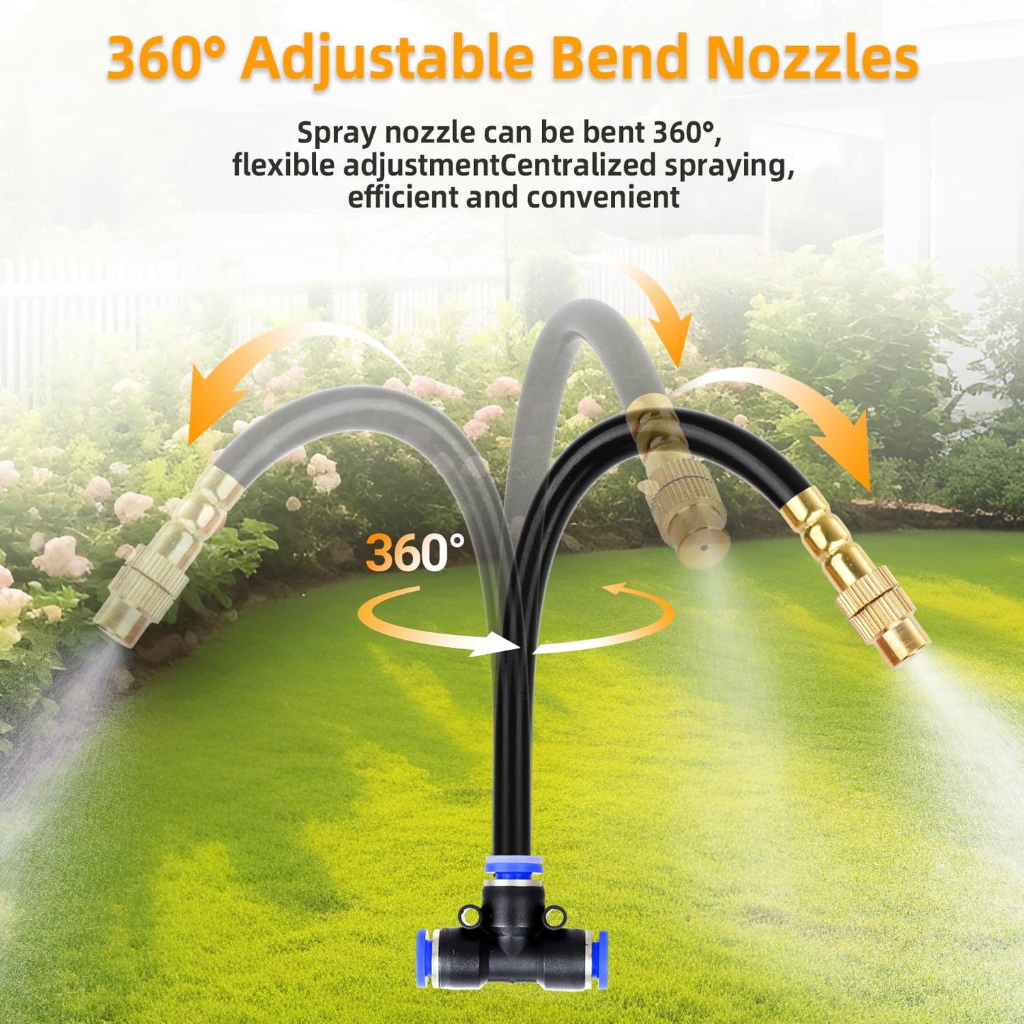 KUJIMIEDA 100FT 1/4" Drip Irrigation System, 2026 Upgrade Garden Irrigation Kit with 24pcs 360° Adjustable Copper Nozzles, DIY Watering System for Raised Beds, Yard, Lawn, Vegetable Gardens (100 ft)