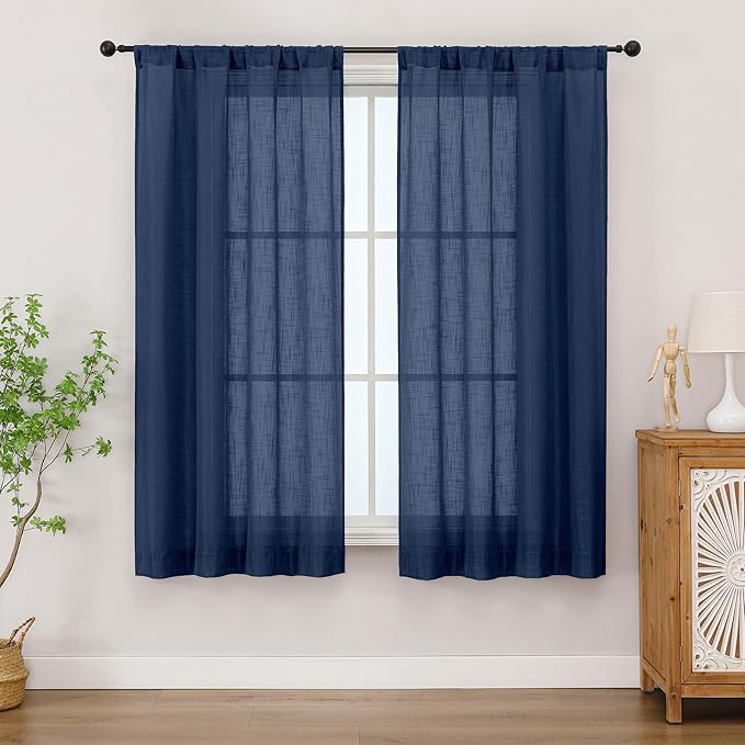 Chyhomenyc Navy Blue Semi Sheer Curtains 54 Inch Length