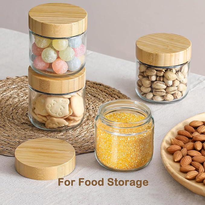 4 Pack 8 Oz Small Clear Glass Mason Jars, Wide Mouth Overnight Oats Jars, Containers with Airtight Lids for Chia Pudding Jam Snack Yogurt Overnight Oats Candy