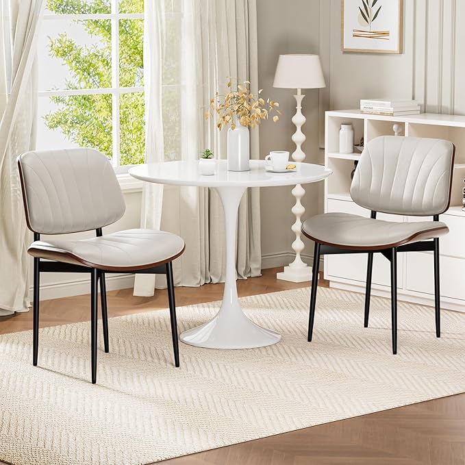 REONEY Dining Chairs Set of 4, Mid-Century Modern Upholstered PU Leather Chairs