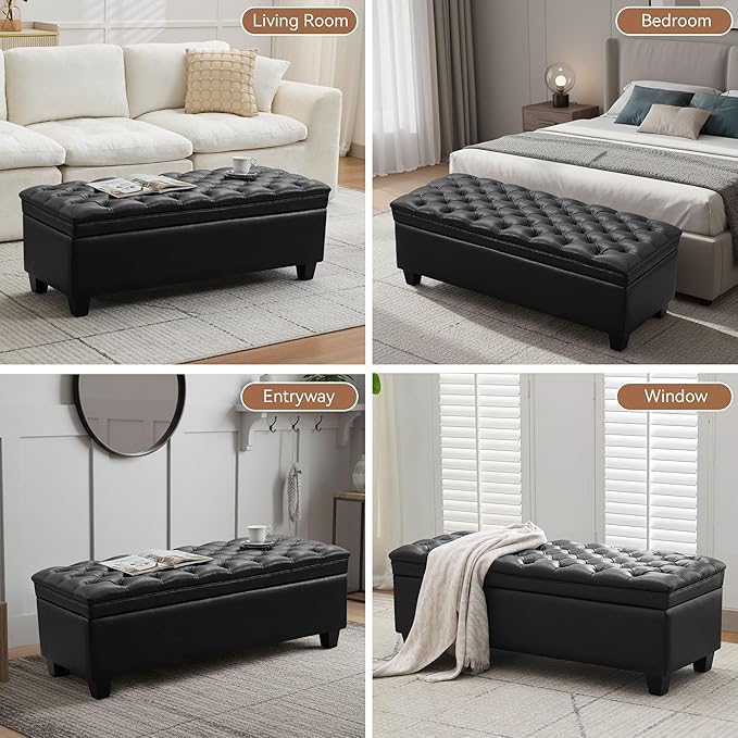 WUTUTUEE 50" Faux Leather Storage Ottoman Bench, End of Bed Upholstered