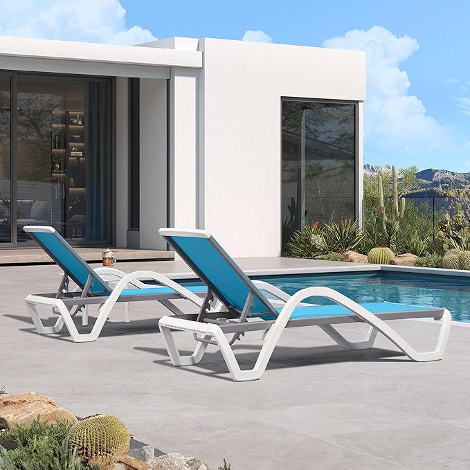 PURPLE LEAF Patio Chaise Lounge Chair Set of 3 Outside Aluminum Plastic