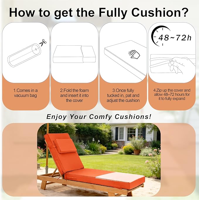 Chaise Lounge Cushions Outdoor 72x21x6 Inch, Fade Resistant 6'' Thicken Outdoor