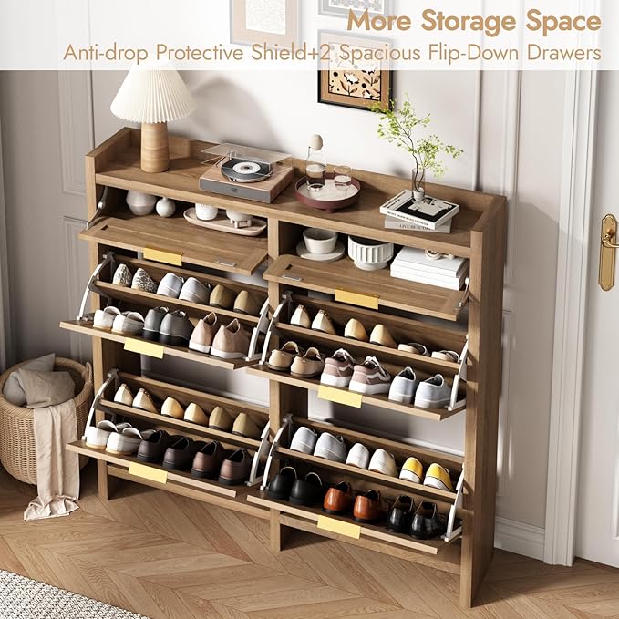 HOKYHOKY Large Rattan Shoe Storage Cabinet