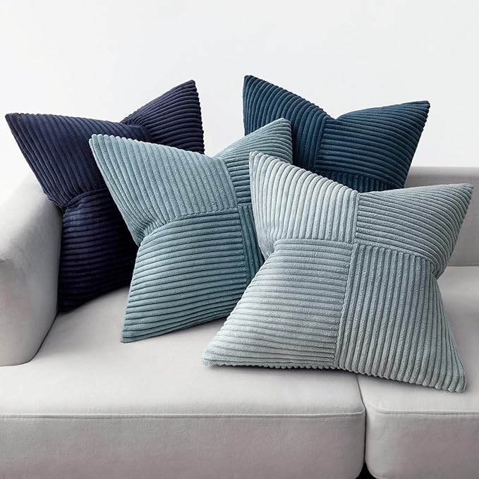 MIULEE Dusty Blue Navy Farmhouse Throw Pillow Covers 16x16 Inch Set of 4 Boho