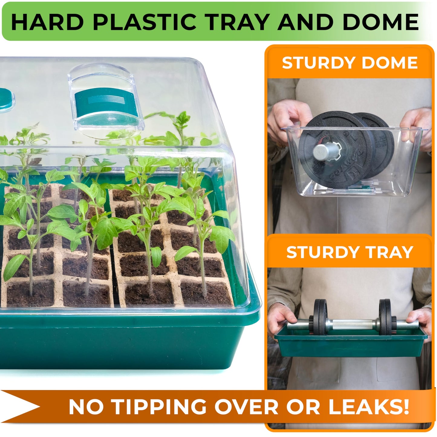 CARPATHEN Seed Starter Tray -Seed Starting Tray with Humidity Dome and 80 Peat Pots + Indoor Greenhouse with Grow Lights - with 2 Dimmable 15W Full Spectrum LED Light Strips and Spectrum Control